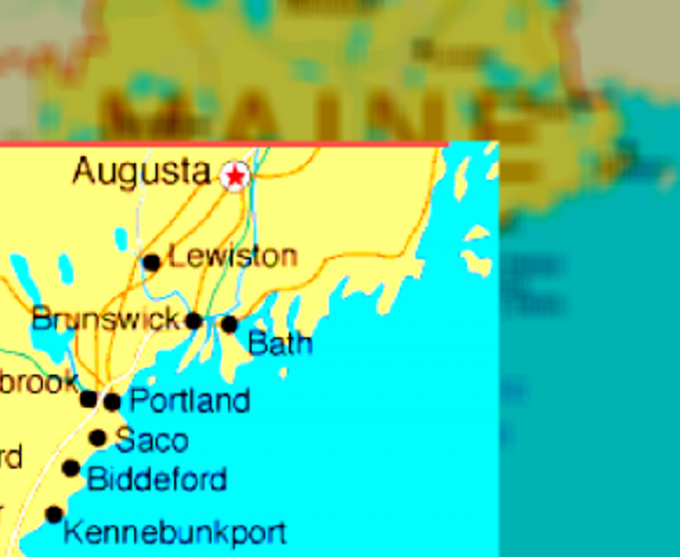 Map of southern Maine showing Webb Law Firm service area and counties served