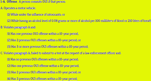 Maine OUI Penalties Chart